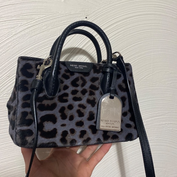 Henri Bendel New York Animal Print Mini Hand Bag Crossbody Black Purse Calfhair - Picture 15 of 16